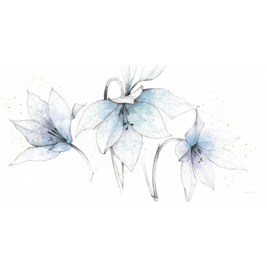 Blue Graphite Floral Trio -Paper Art-38&quotx20"