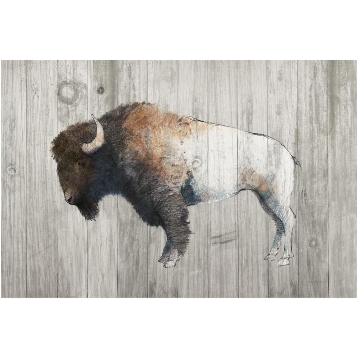 Colorful Bison Dark Brown on Wood -Paper Art-62&quotx42"