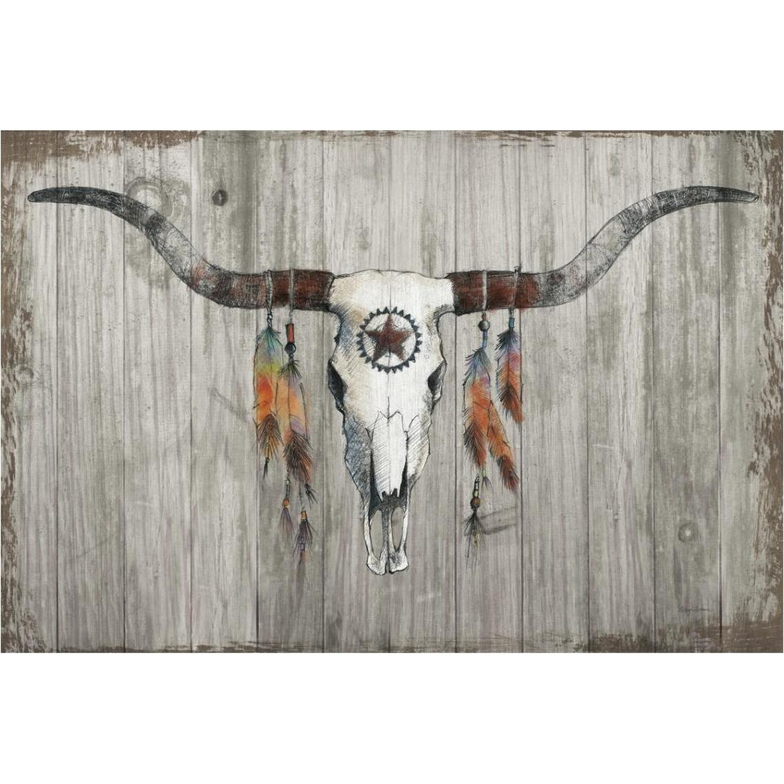 Longhorn on Dark Gray Wood -Paper Art-38&quotx26"