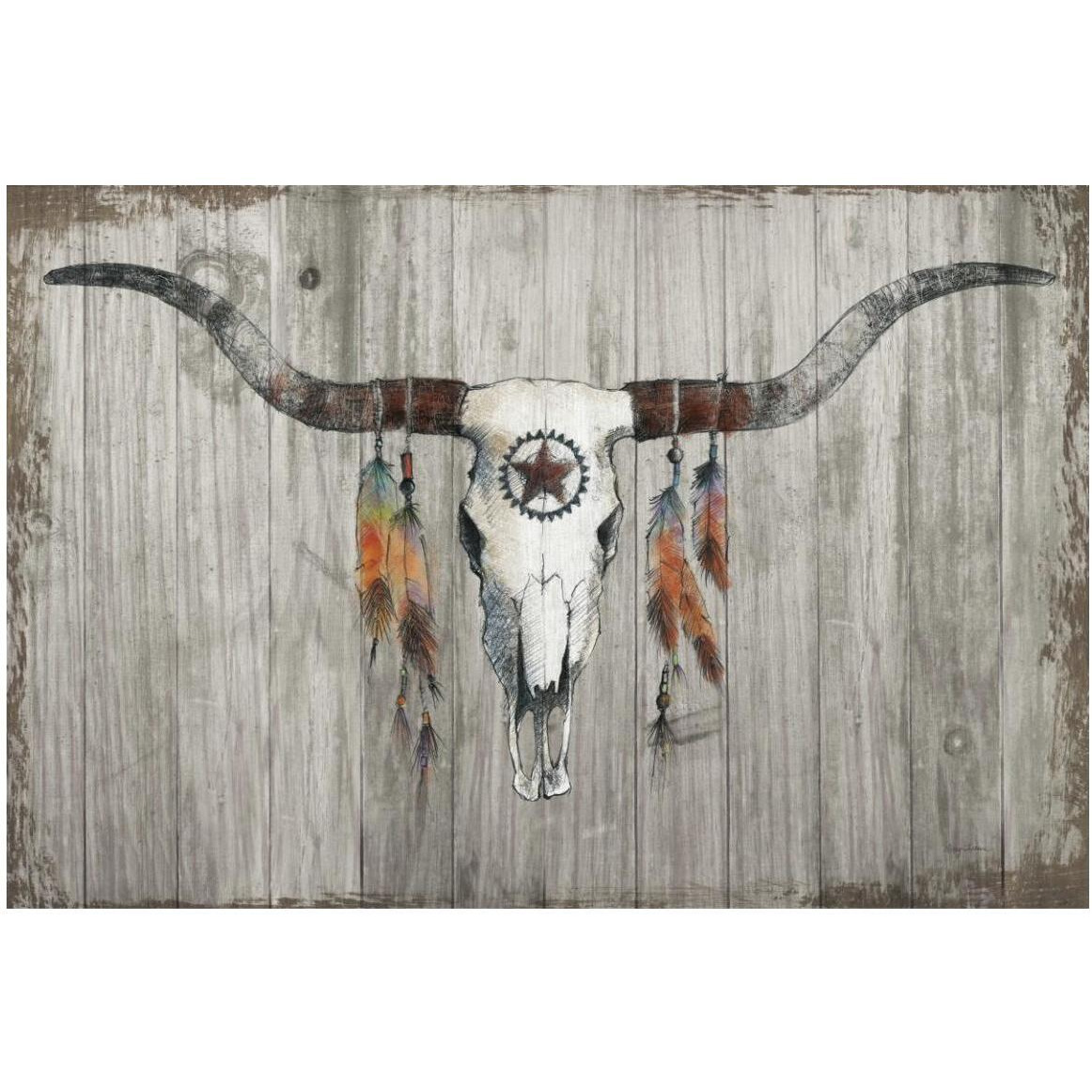 Longhorn on Dark Gray Wood -Paper Art-50&quotx34"