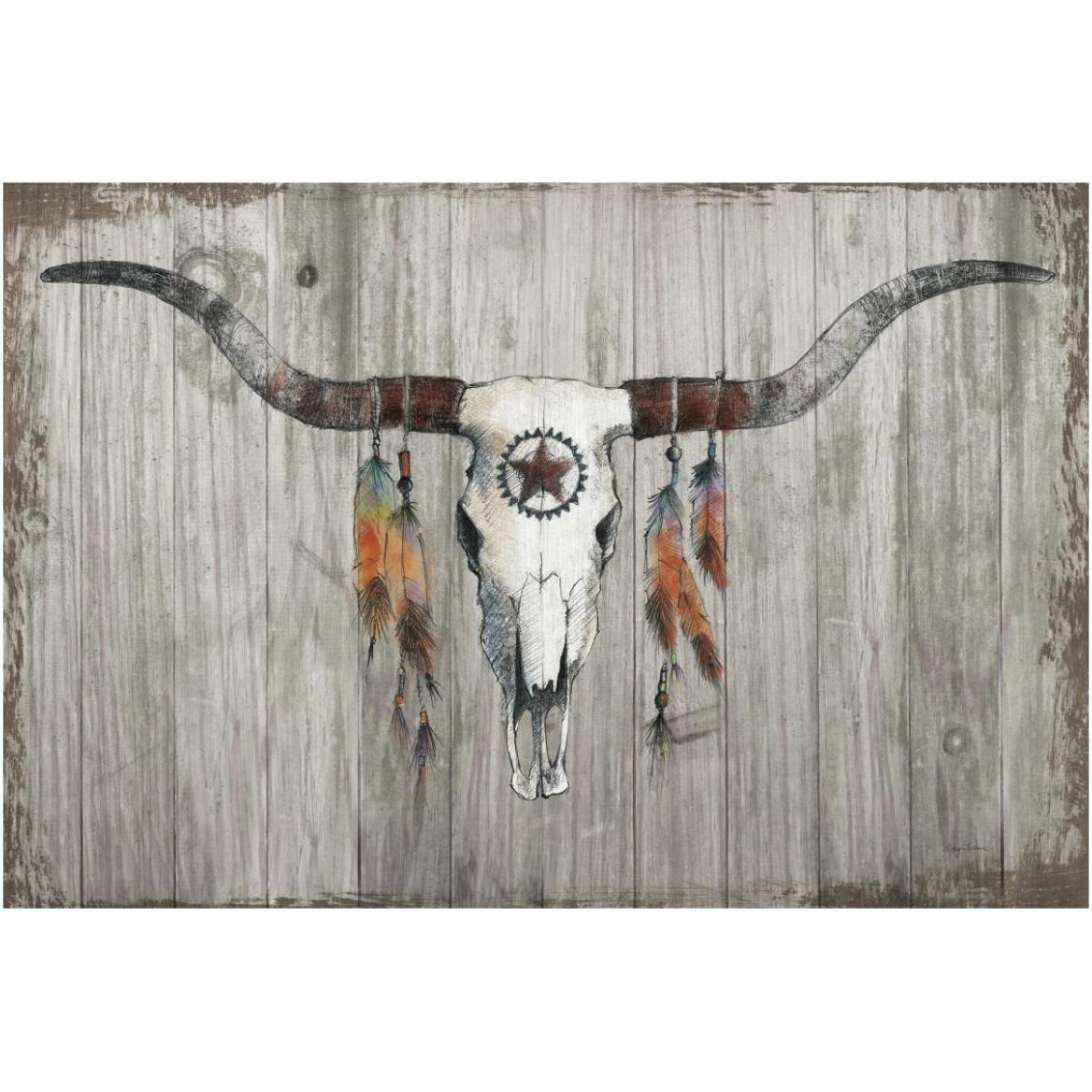 Longhorn on Dark Gray Wood -Paper Art-62&quotx42"