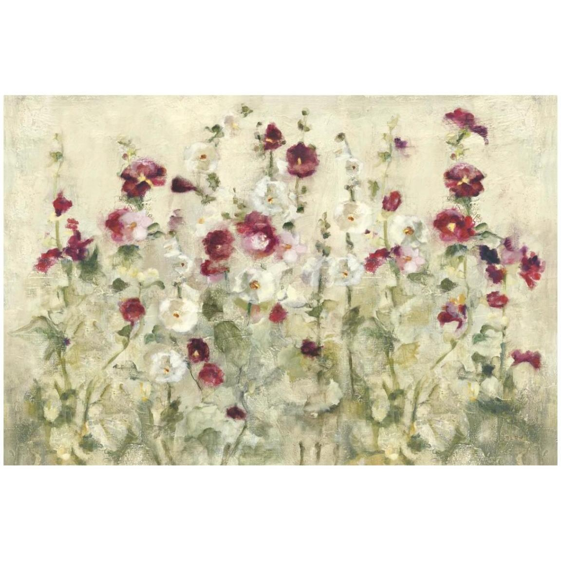 Hollyhocks Row Cool -Paper Art-20&quotx14"