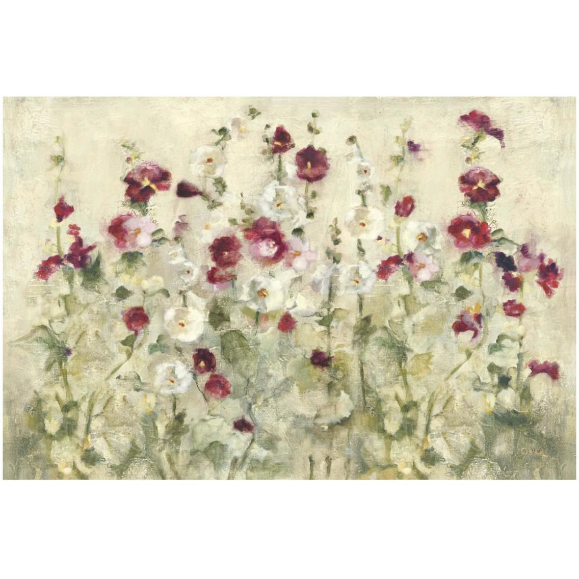 Hollyhocks Row Cool -Paper Art-32&quotx22"