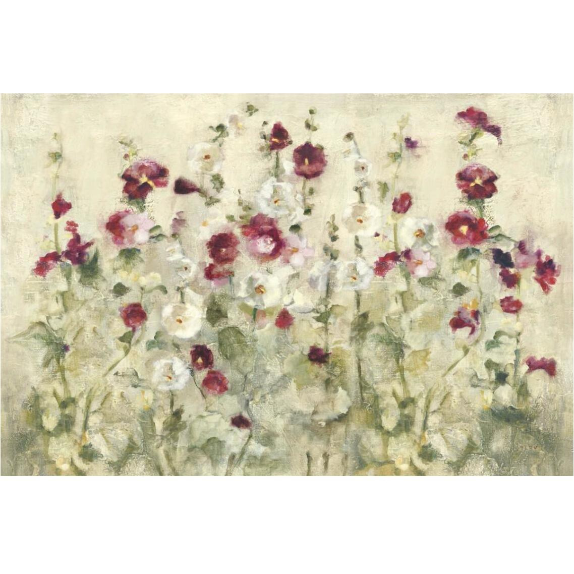 Hollyhocks Row Cool -Paper Art-38&quotx26"