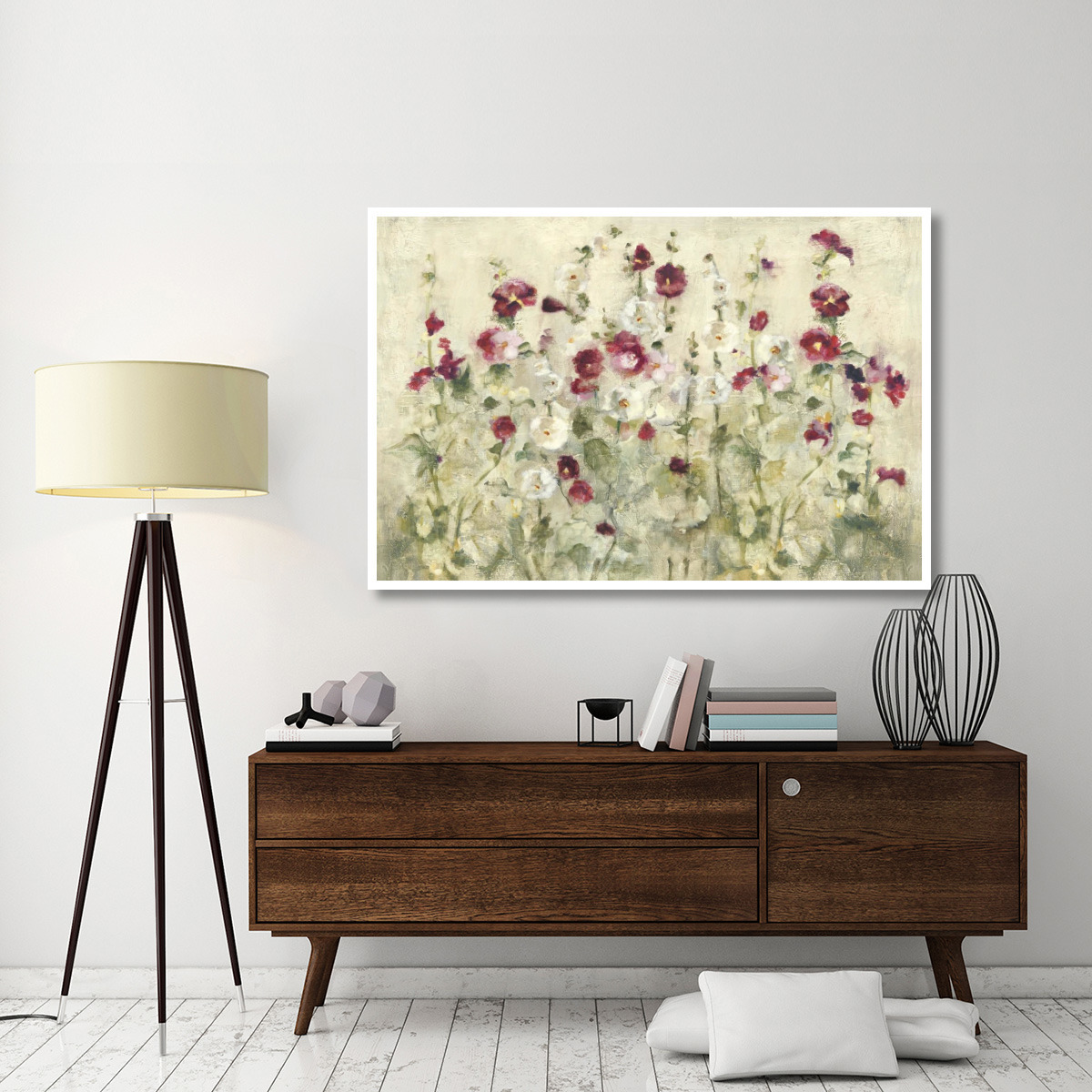 Hollyhocks Row Cool -Paper Art-62&quotx42"