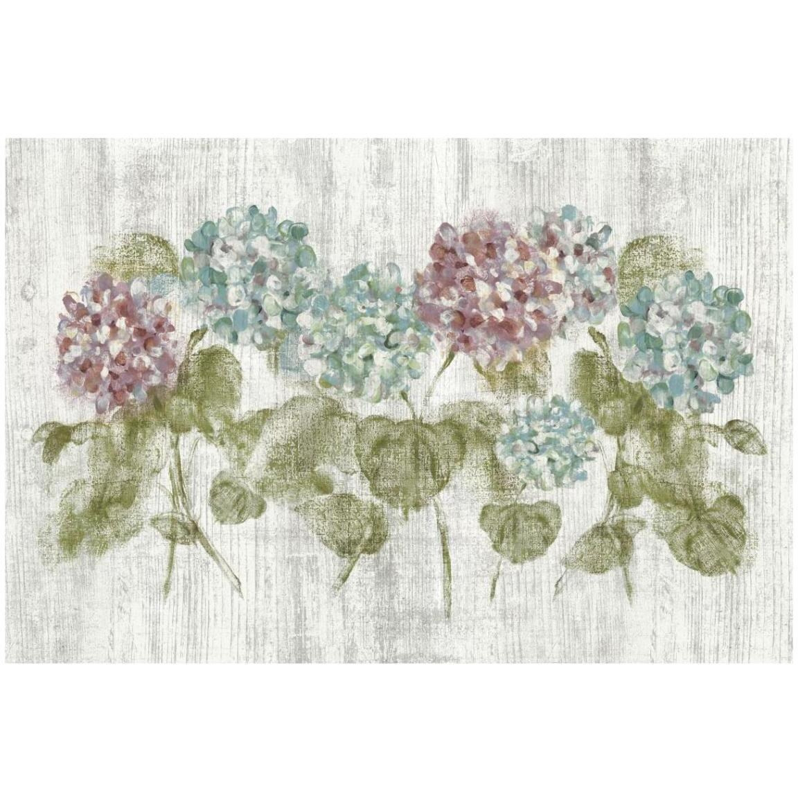 Vibrant Row of Hydrangea on Wood -Paper Art-20&quotx14"