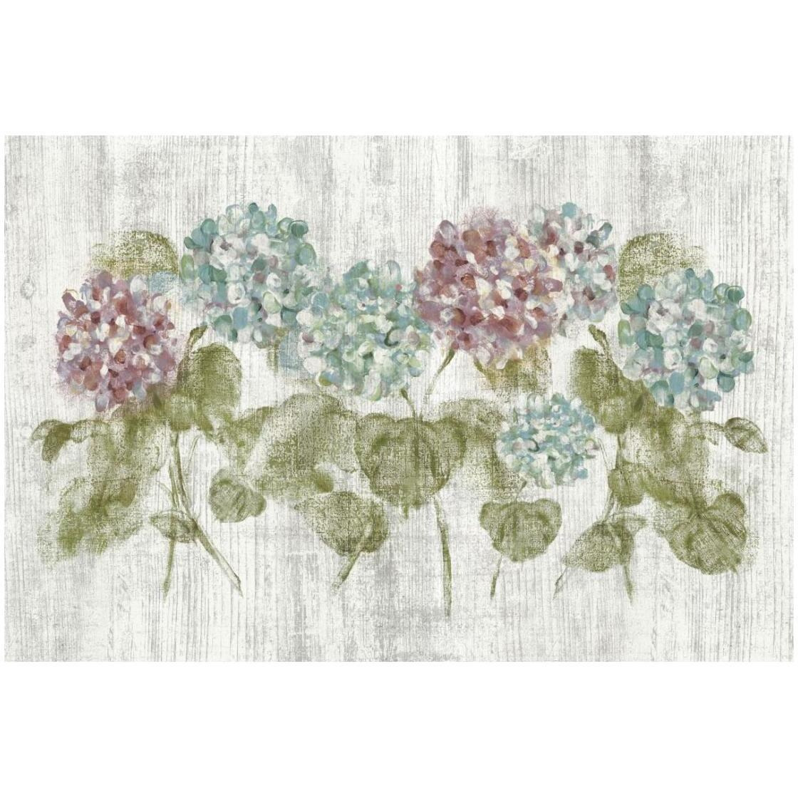 Vibrant Row of Hydrangea on Wood -Paper Art-26&quotx18"