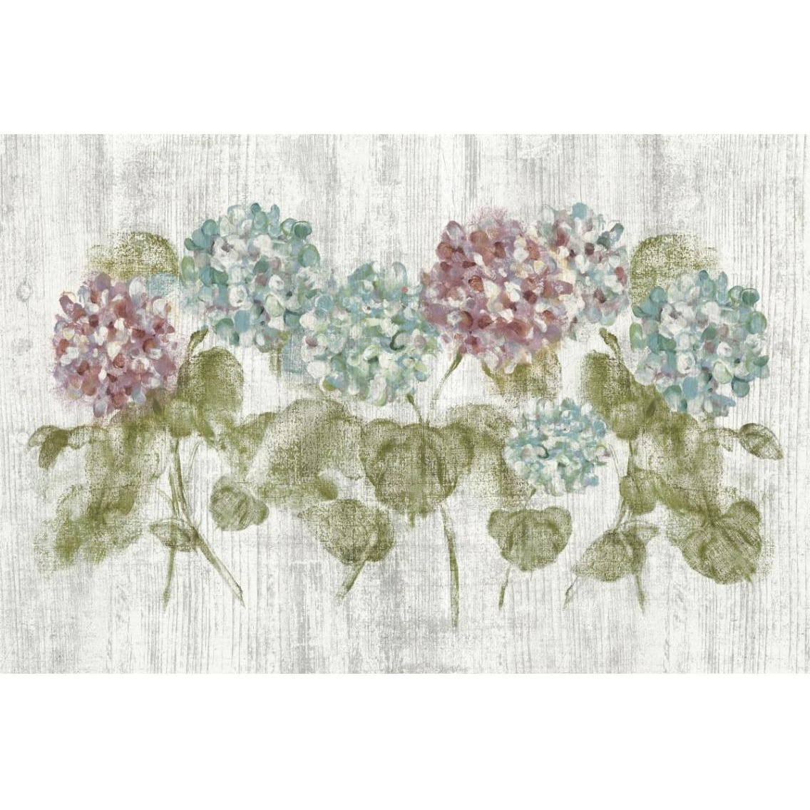 Vibrant Row of Hydrangea on Wood -Paper Art-38&quotx26"