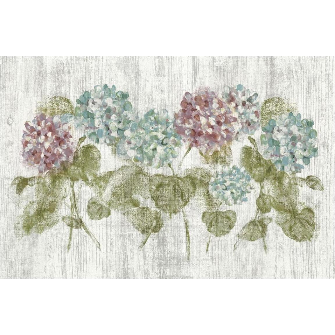 Vibrant Row of Hydrangea on Wood -Paper Art-50&quotx34"
