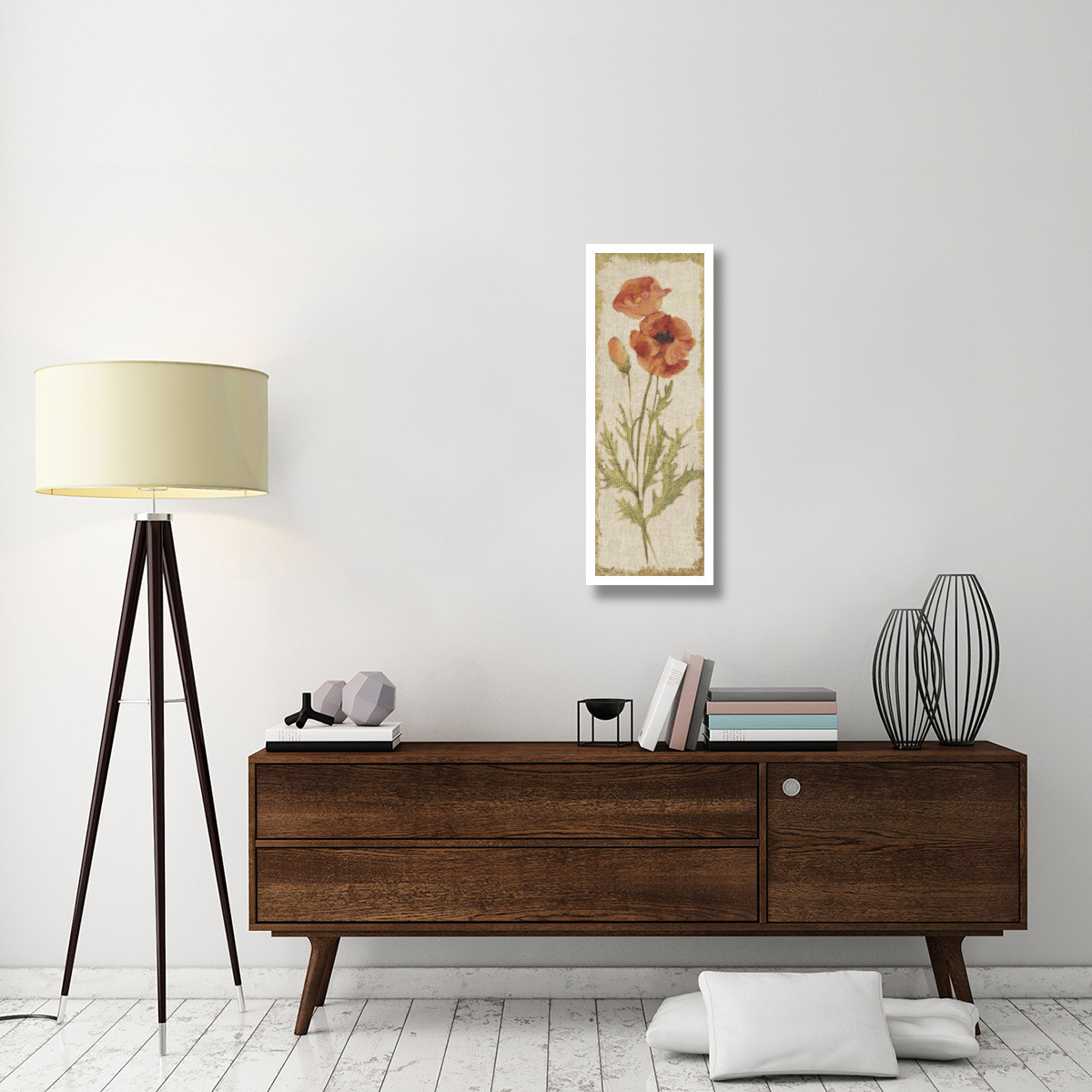 Poppy Panel on White Vintage -Paper Art-14&quotx38"