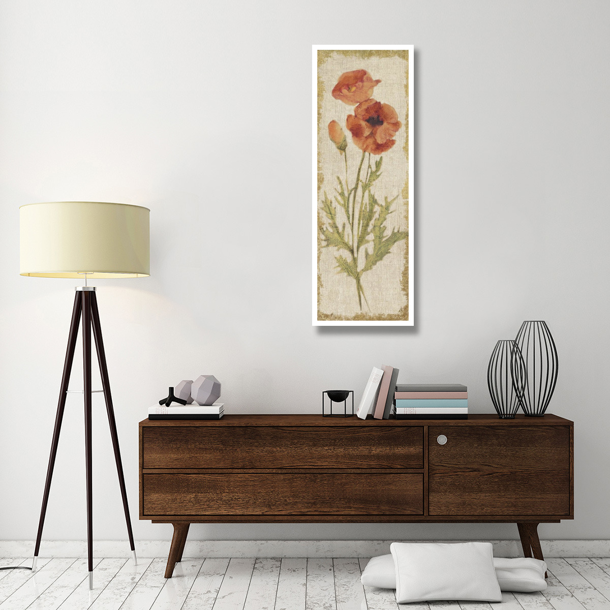 Poppy Panel on White Vintage -Paper Art-20&quotx56"