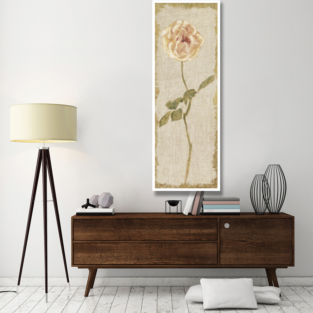 Pale Rose Panel on White Vintage -Paper Art-26&quotx74"