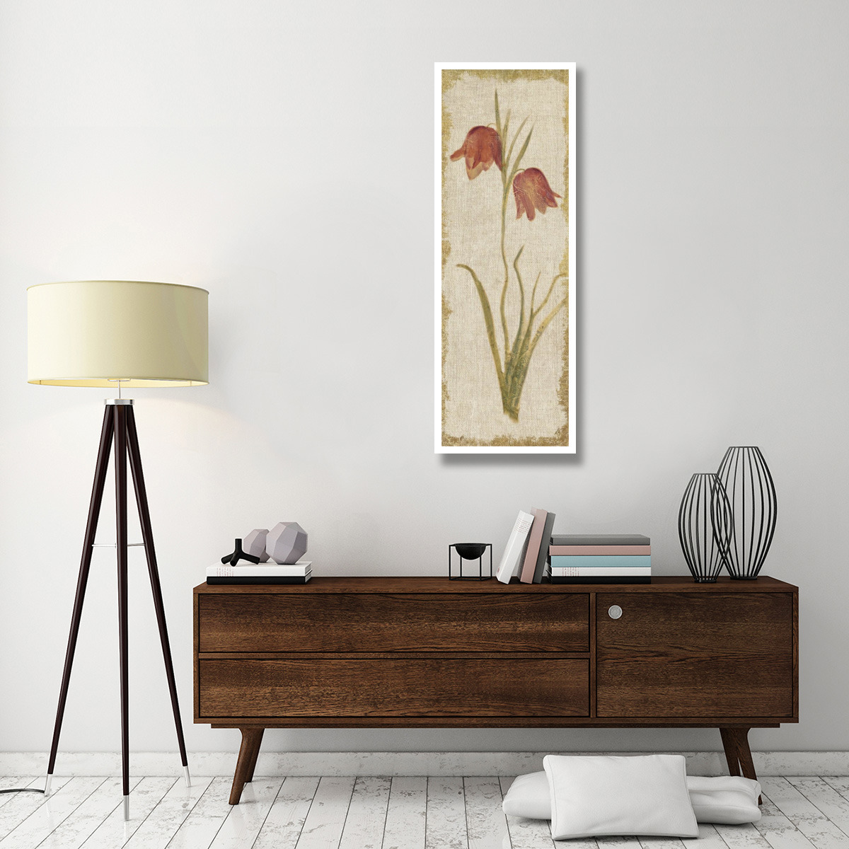 Red Tulip Panel on White Vintage -Paper Art-20&quotx56"