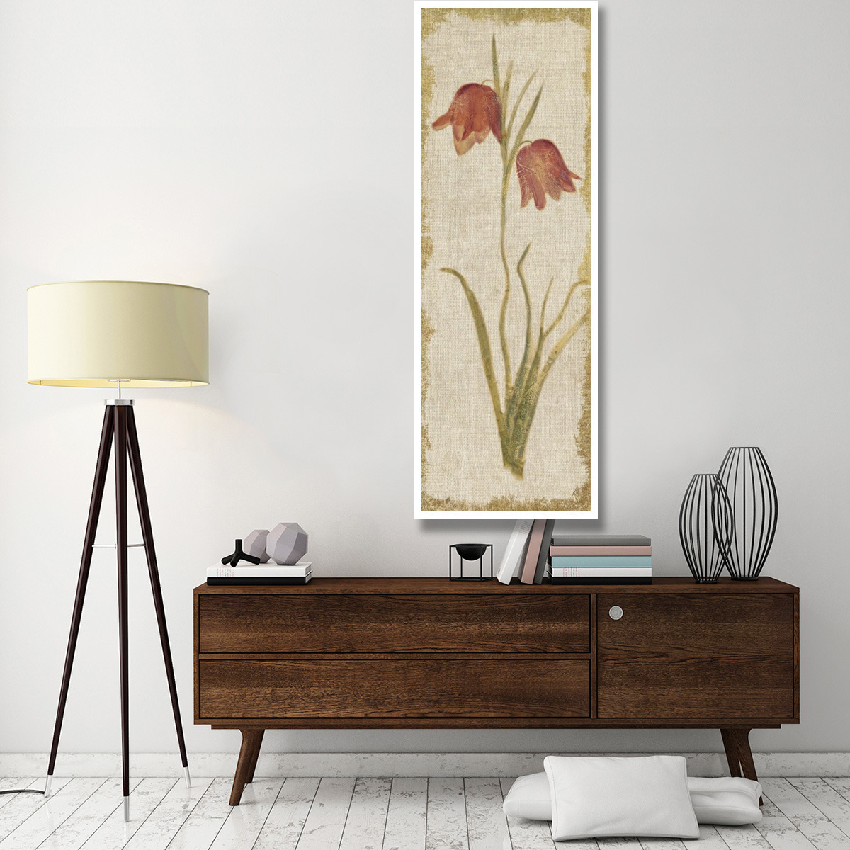 Red Tulip Panel on White Vintage -Paper Art-26&quotx74"