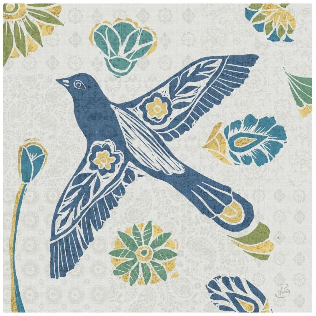Nordic Woodcut Bird IIIF -Paper Art-20&quotx20"