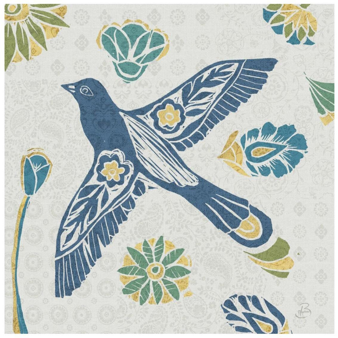 Nordic Woodcut Bird IIIF -Paper Art-26&quotx26"