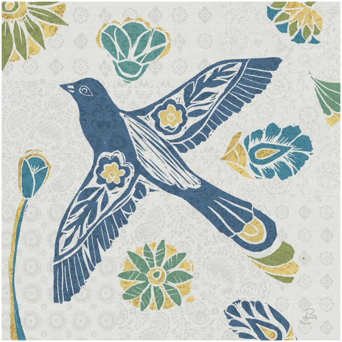 Nordic Woodcut Bird IIIF -Paper Art-32&quotx32"
