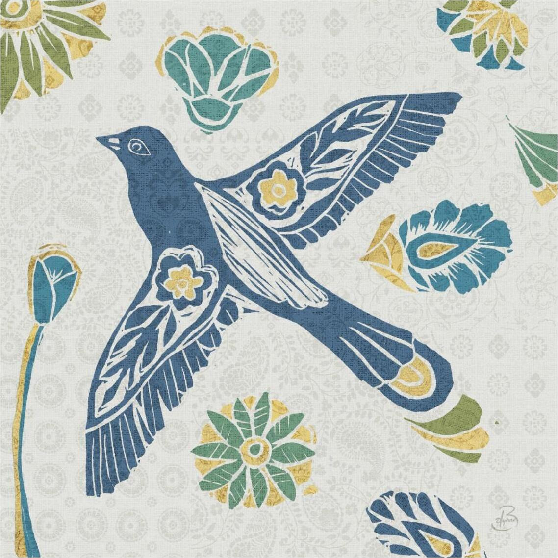 Nordic Woodcut Bird IIIF -Paper Art-38&quotx38"