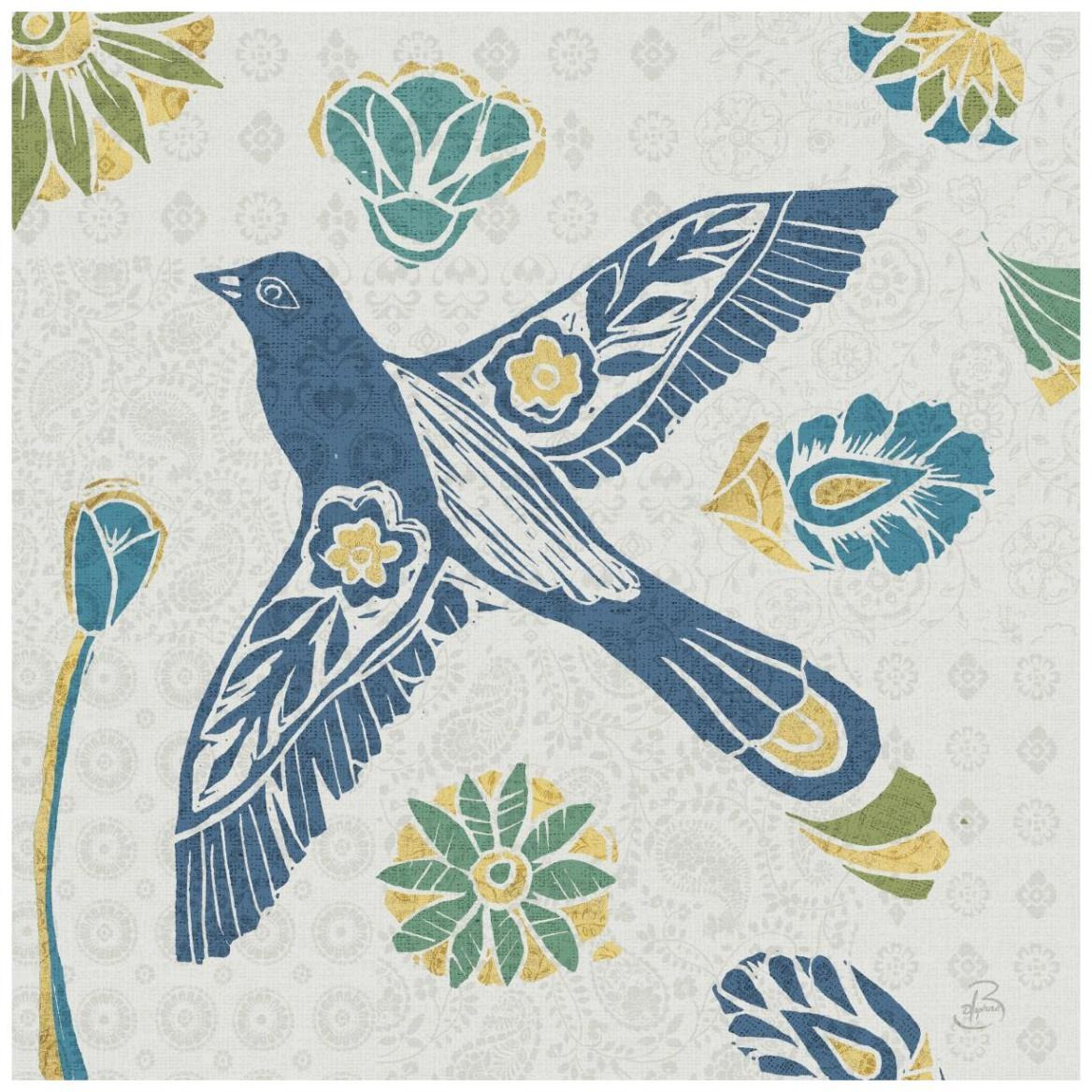 Nordic Woodcut Bird IIIF -Paper Art-42&quotx42"