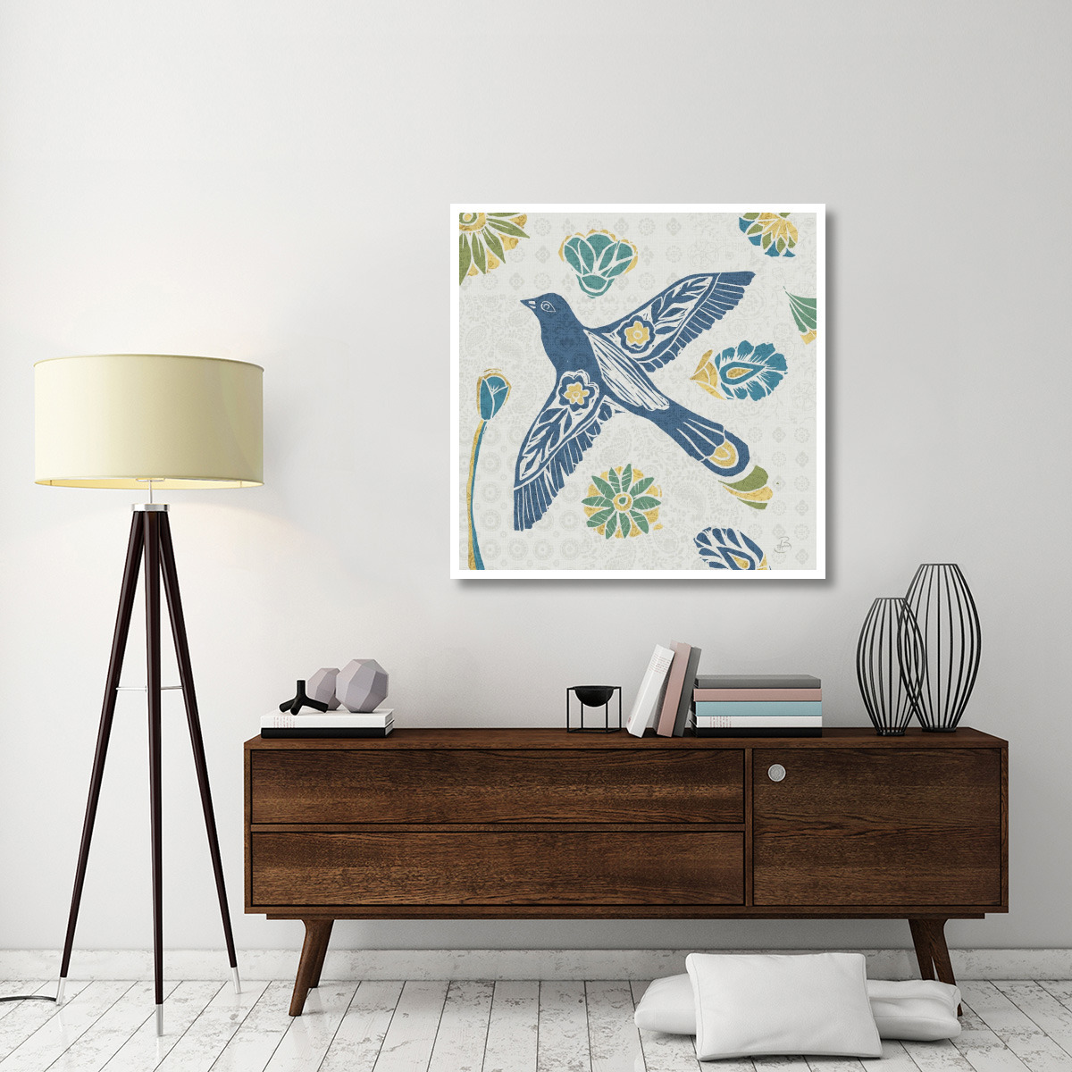 Nordic Woodcut Bird IIIF -Paper Art-42&quotx42"
