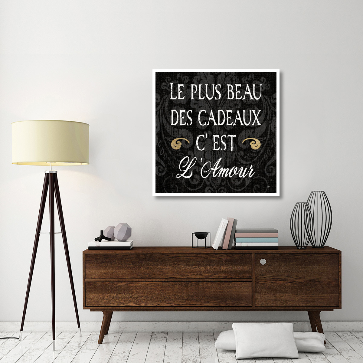 Inspirational Collage I French on Black -Paper Art-42&quotx42"