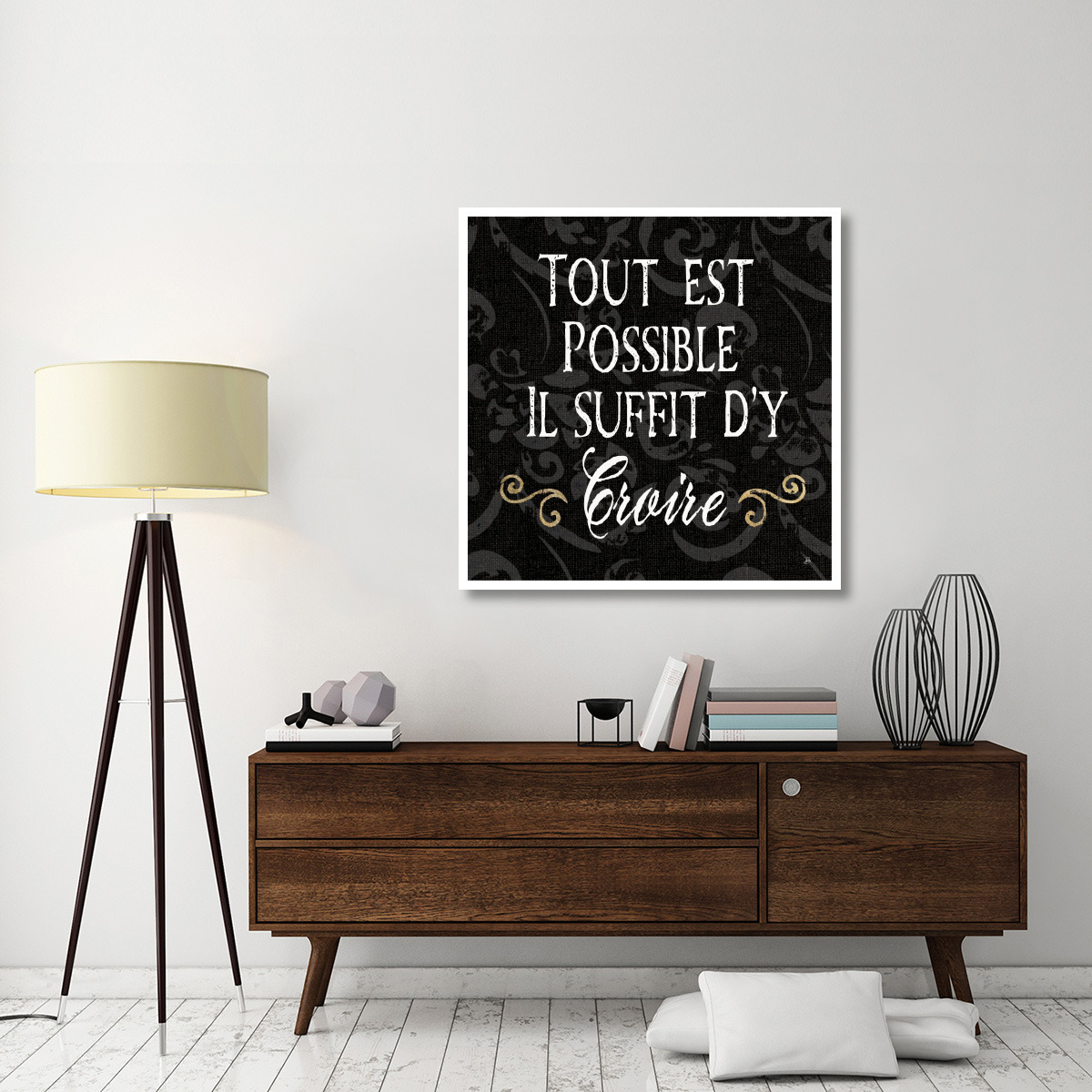 Inspirational Collage IV French on Black -Paper Art-42&quotx42"