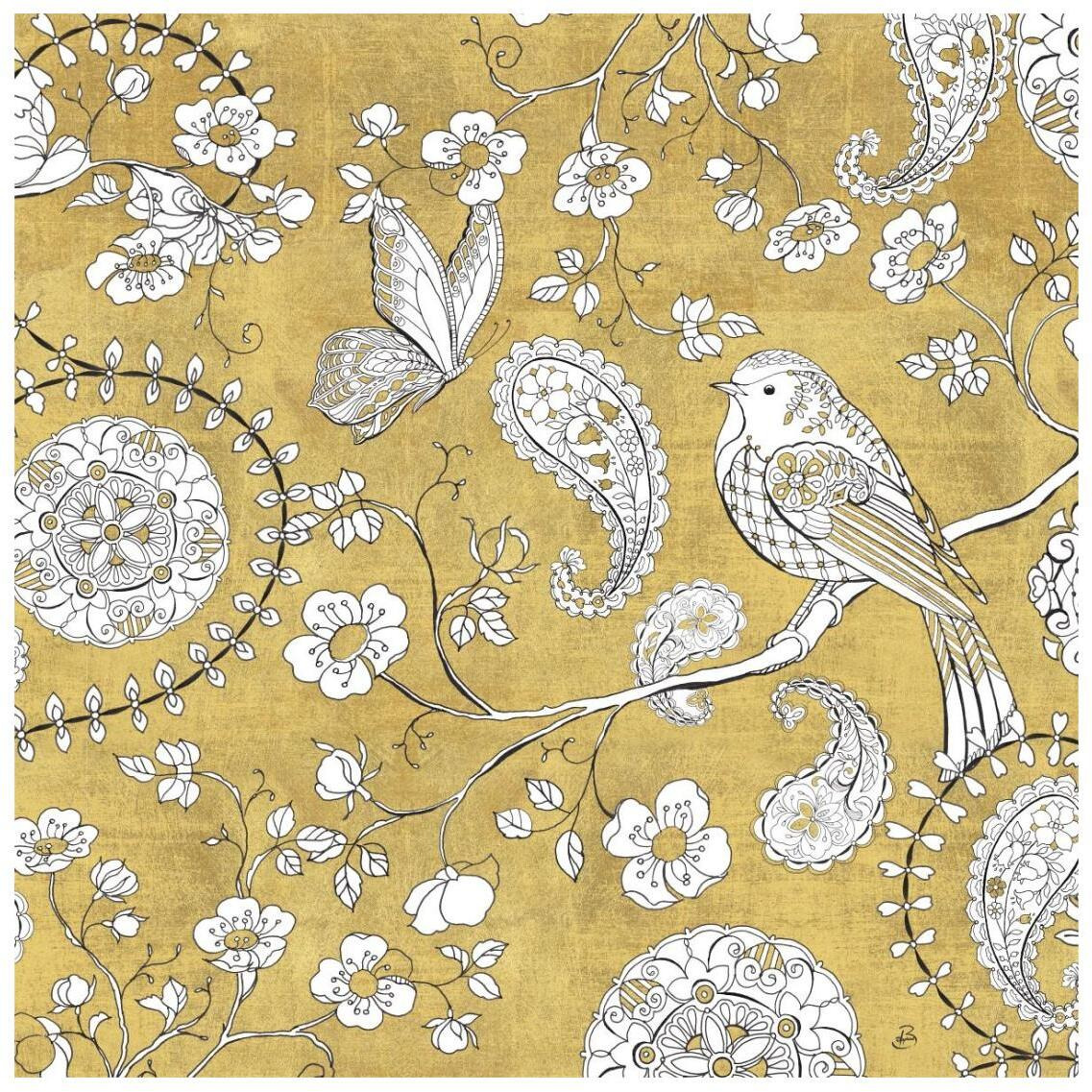 Color my World Bird Paisley I Gold -Paper Art-26&quotx26"