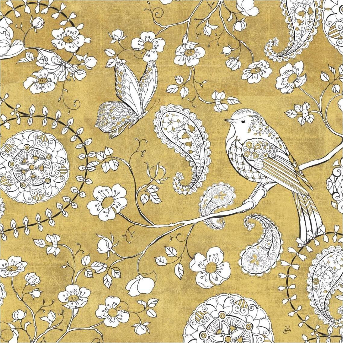 Color my World Bird Paisley I Gold -Paper Art-38&quotx38"