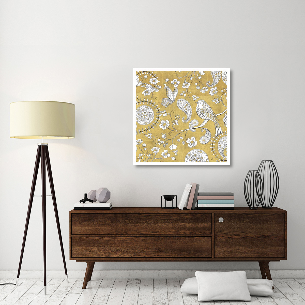Color my World Bird Paisley I Gold -Paper Art-38&quotx38"