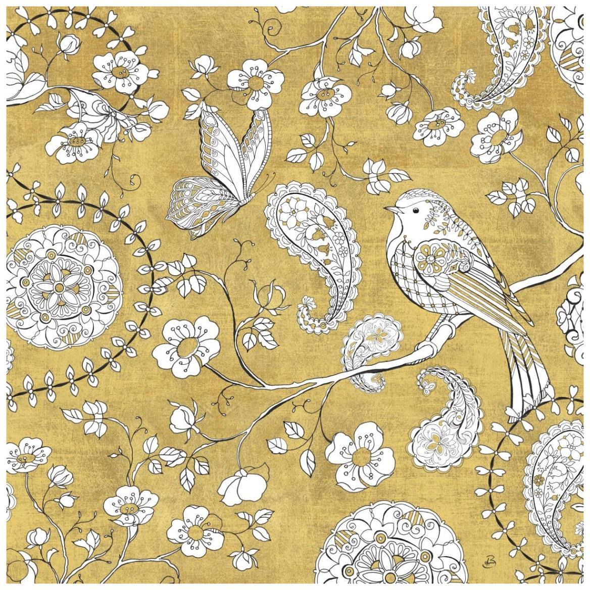 Color my World Bird Paisley I Gold -Paper Art-42&quotx42"