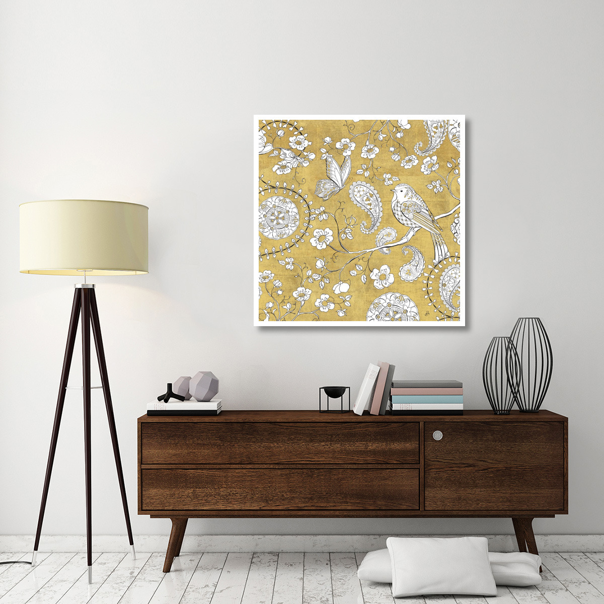 Color my World Bird Paisley I Gold -Paper Art-42&quotx42"