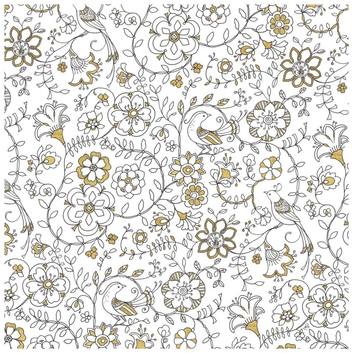 Color my World Birds Suzanis Pattern Gold -Paper Art-26&quotx26"