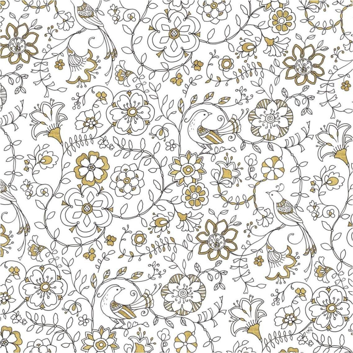 Color my World Birds Suzanis Pattern Gold -Paper Art-38&quotx38"