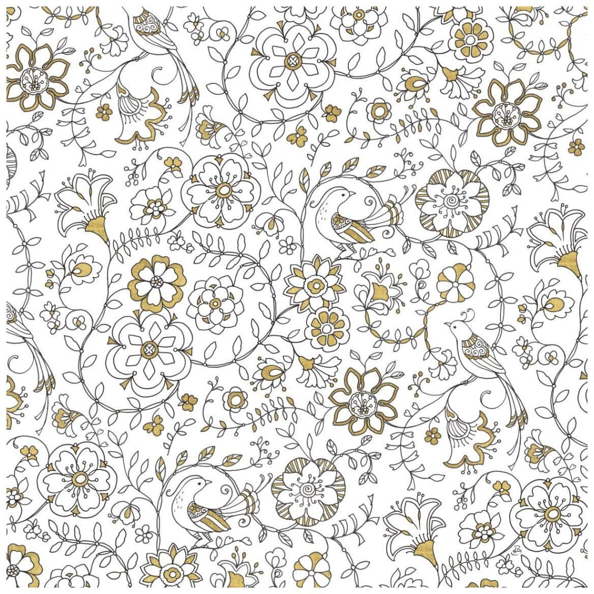 Color my World Birds Suzanis Pattern Gold -Paper Art-42&quotx42"