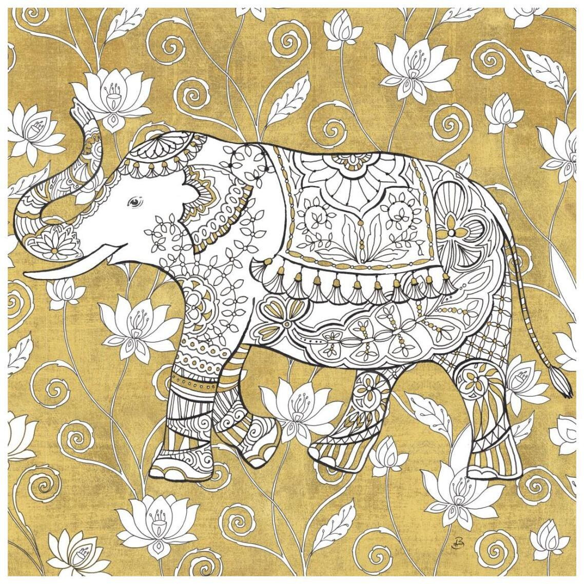 Color my World Elephant II Gold -Paper Art-26&quotx26"
