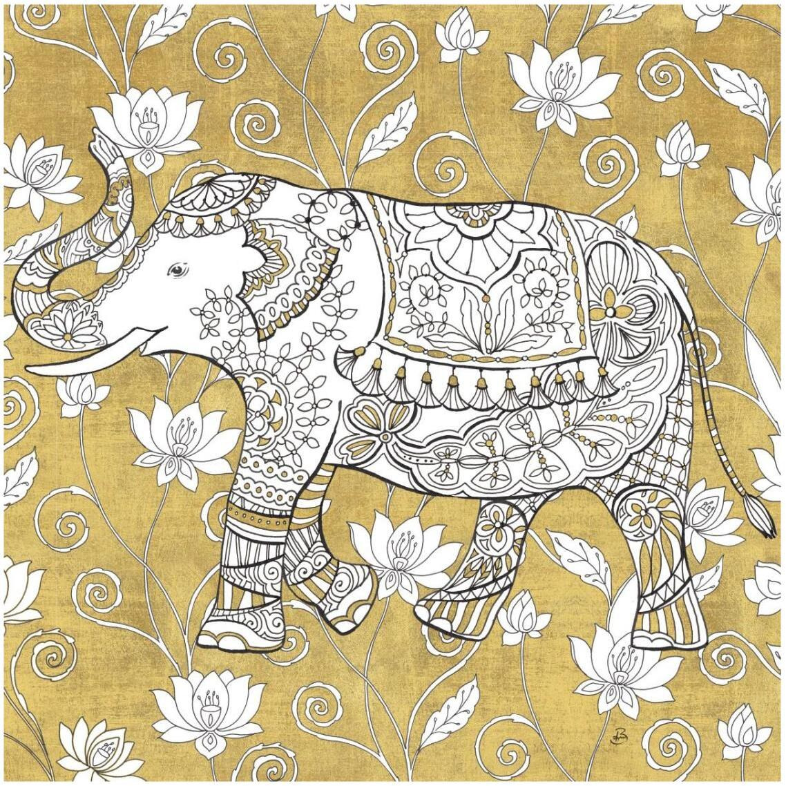 Color my World Elephant II Gold -Paper Art-32&quotx32"