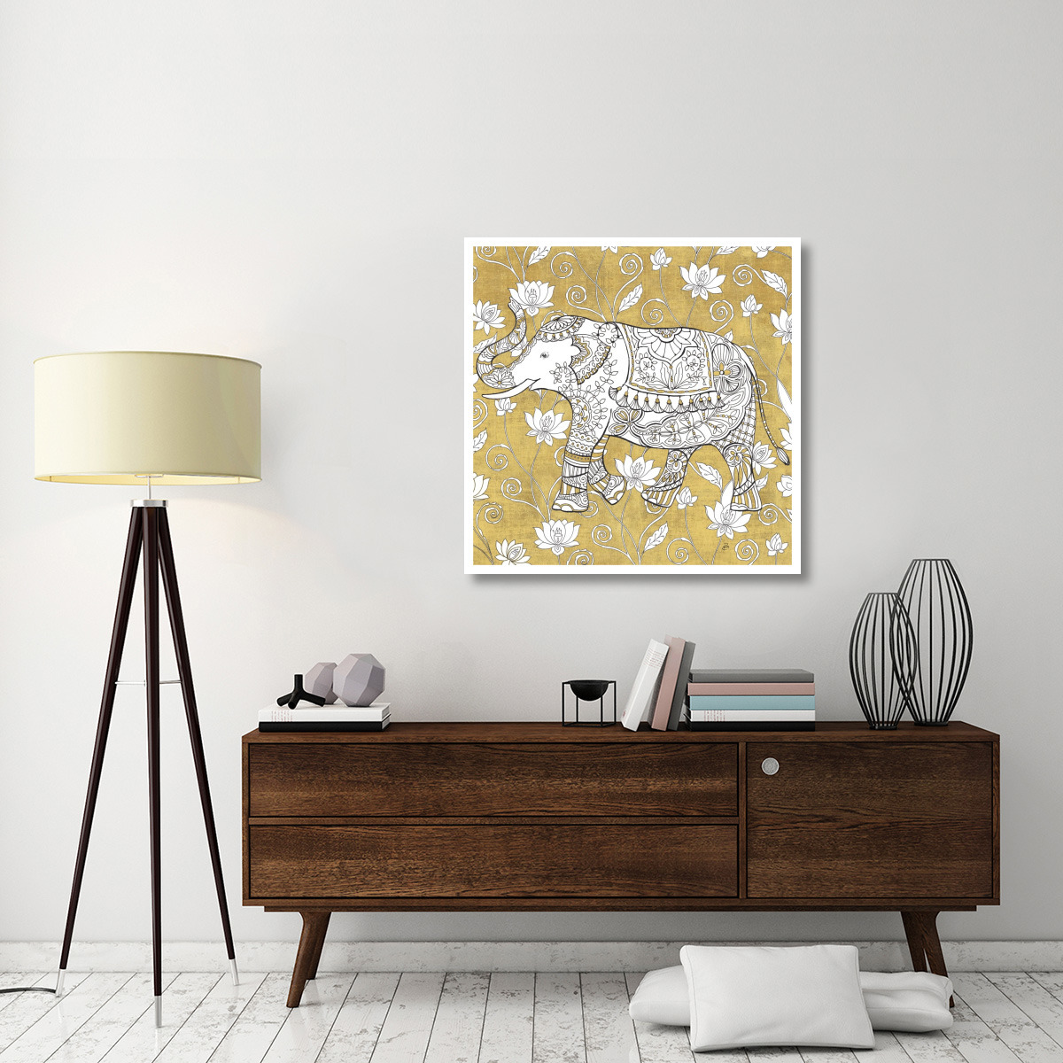 Color my World Elephant II Gold -Paper Art-38&quotx38"