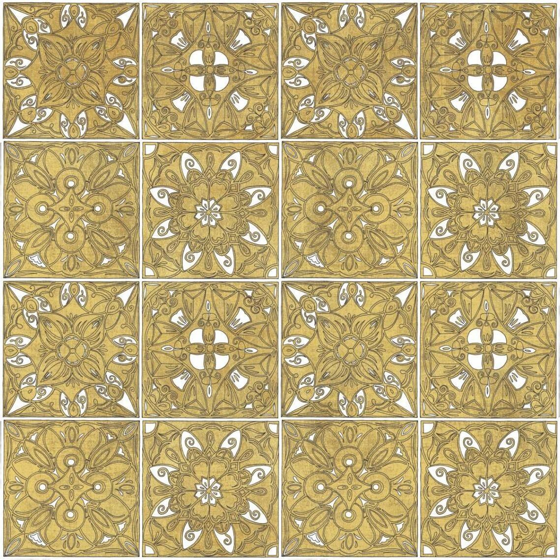 Color my World Mexican Tiles Pattern Gold -Paper Art-38&quotx38"