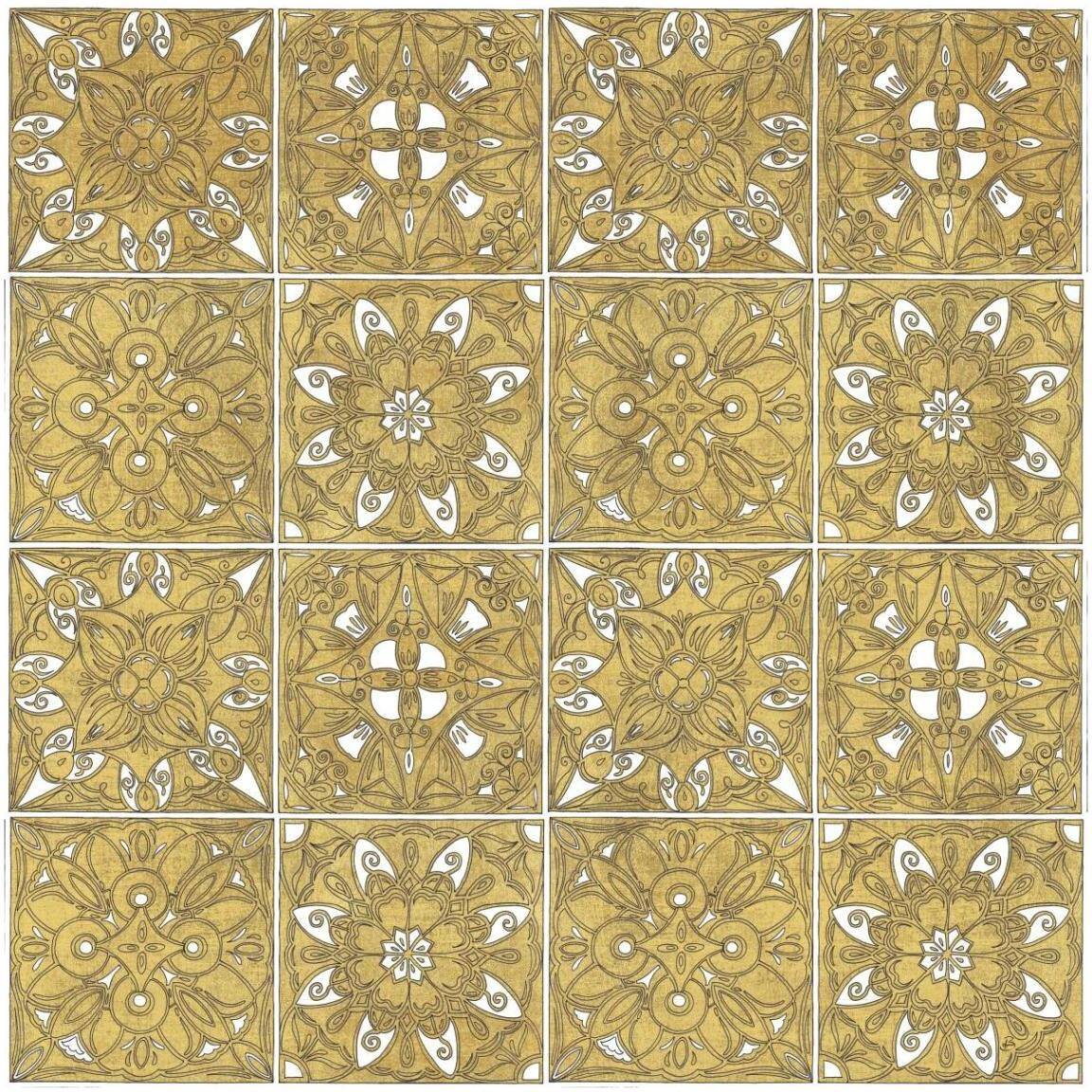 Color my World Mexican Tiles Pattern Gold -Paper Art-42&quotx42"