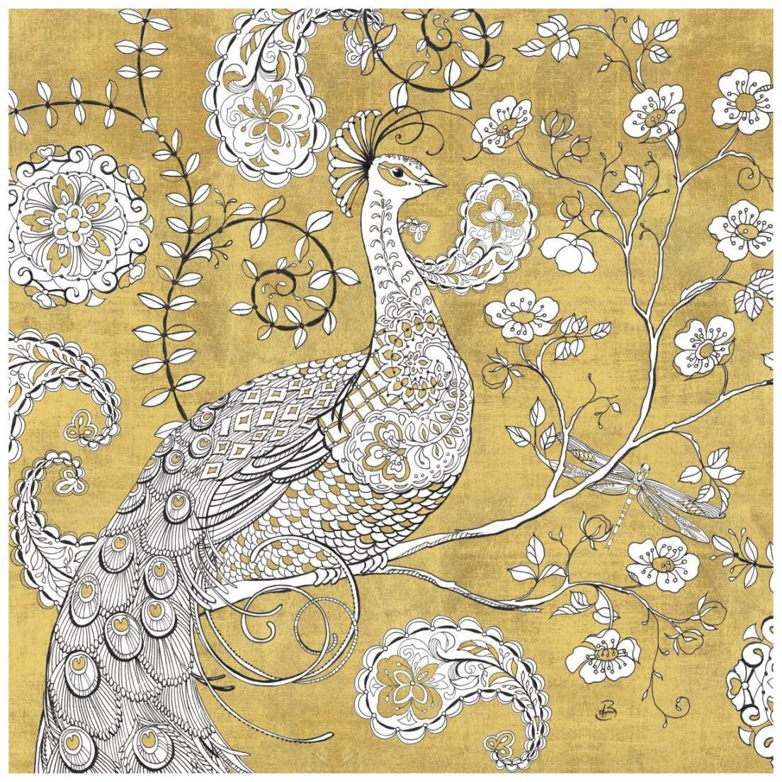 Color my World Ornate Peacock I Gold -Paper Art-20&quotx20"