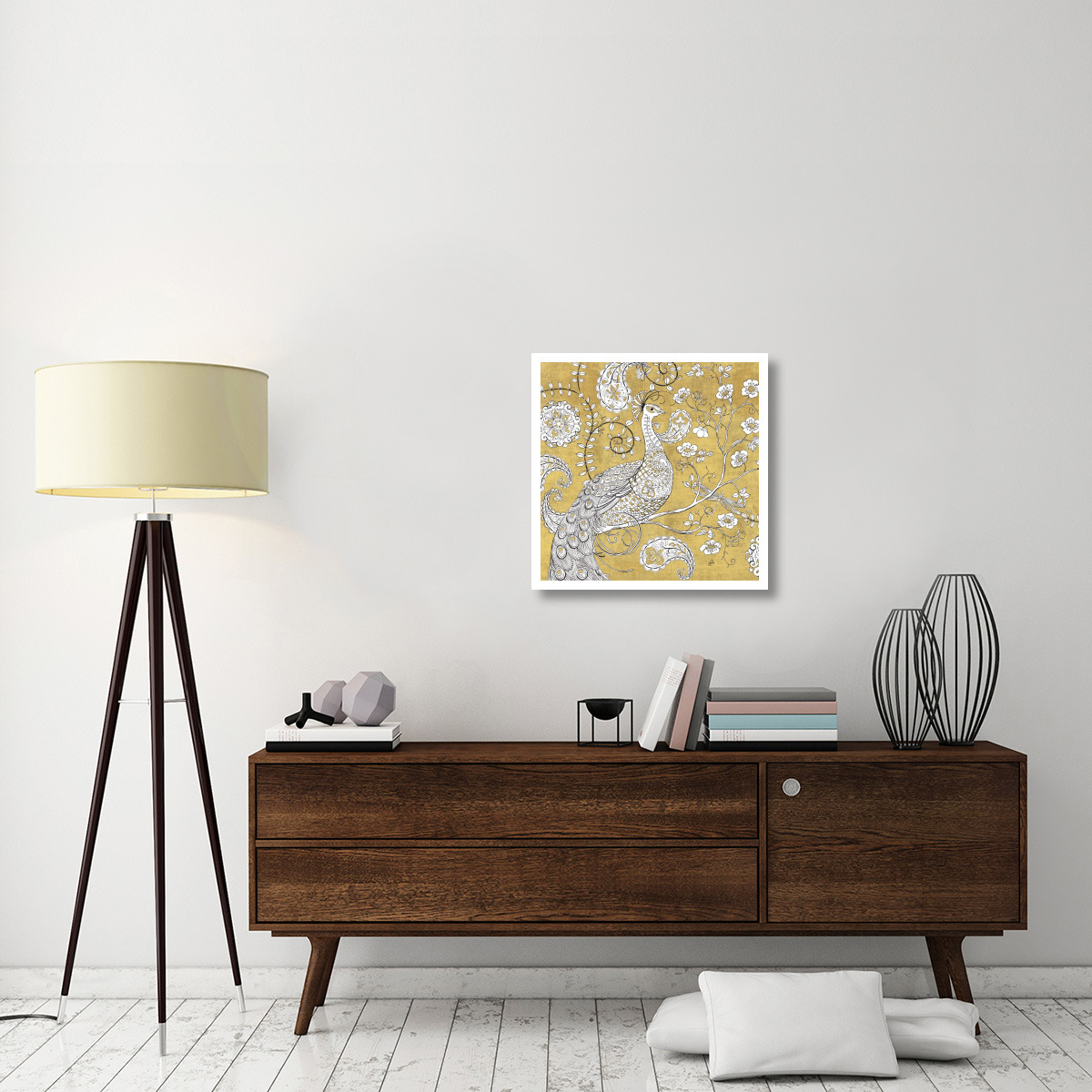 Color my World Ornate Peacock I Gold -Paper Art-26&quotx26"