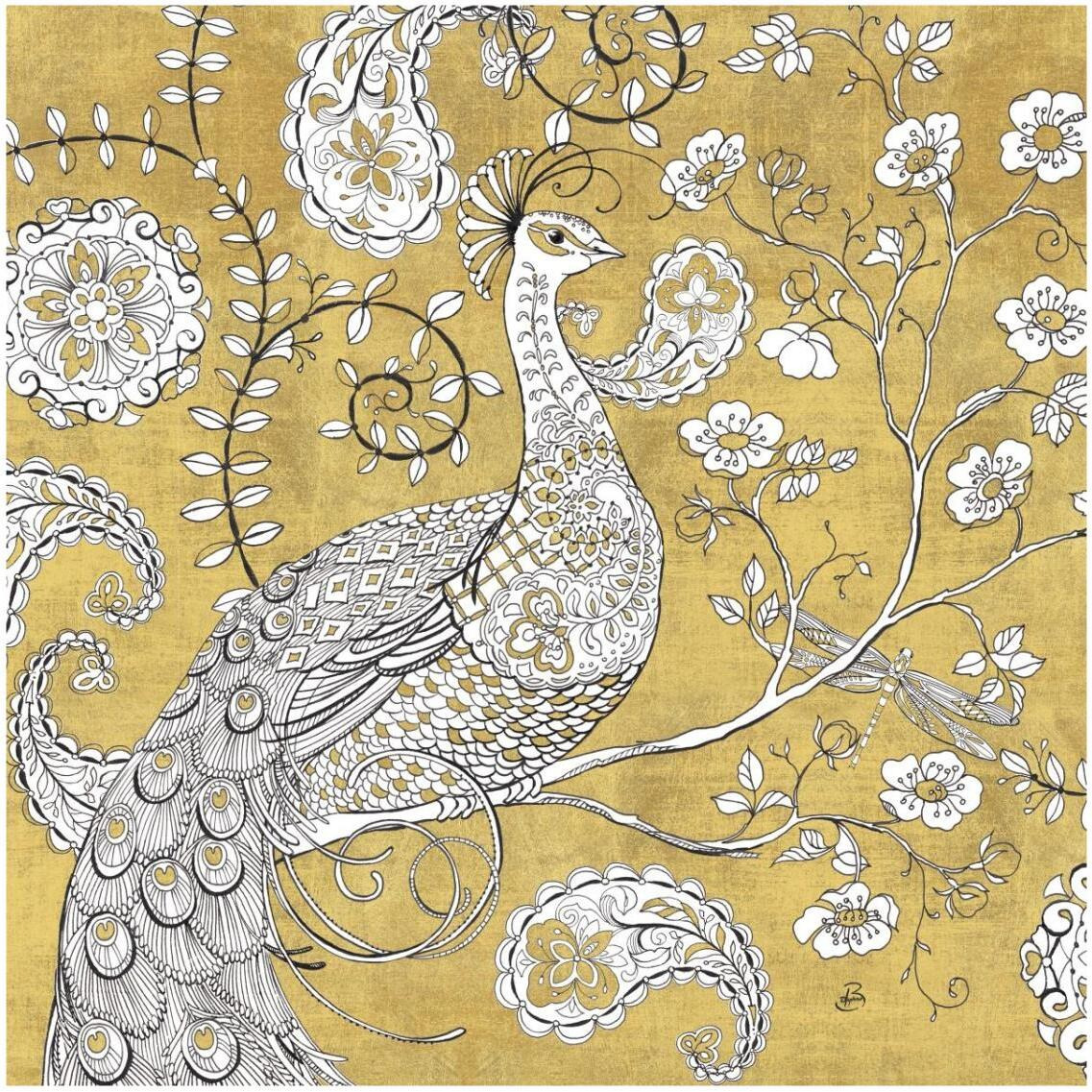 Color my World Ornate Peacock I Gold -Paper Art-32&quotx32"