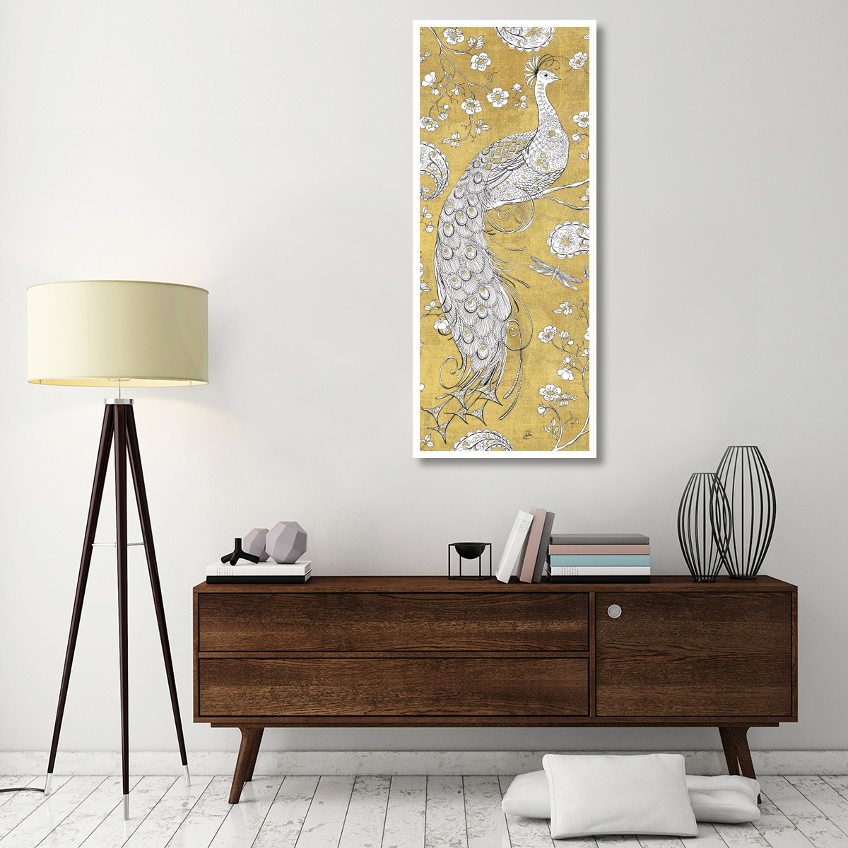 Color my World Ornate Peacock II Gold -Paper Art-26&quotx62"
