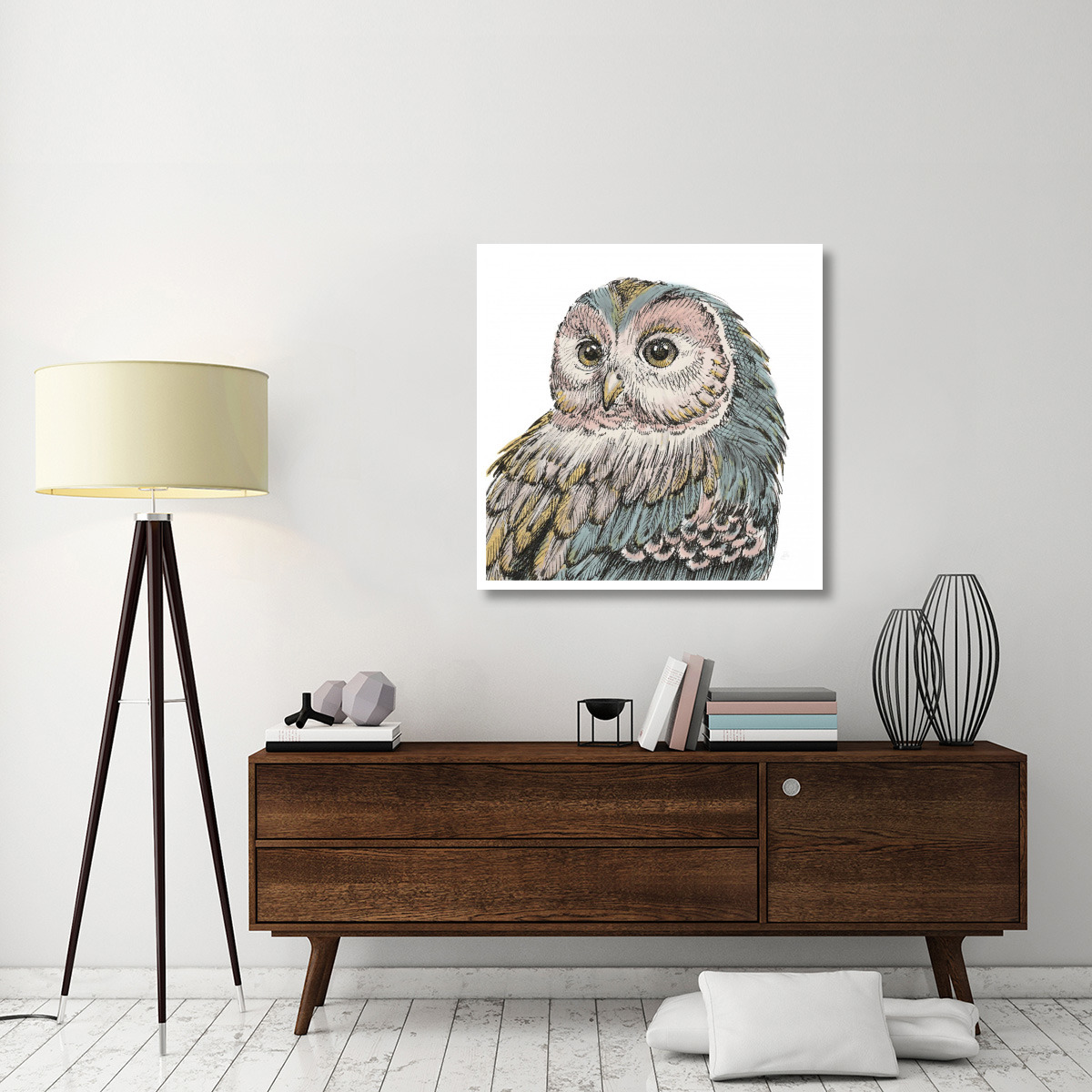 Beautiful Owls I Pastel Crop -Paper Art-38&quotx38"