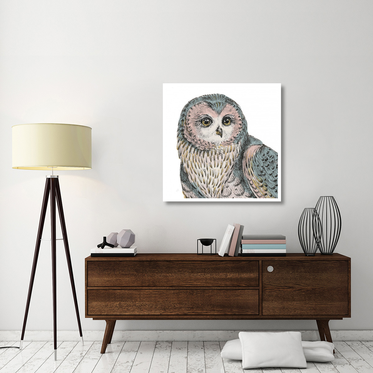 Beautiful Owls IV Pastel Crop -Paper Art-38&quotx38"