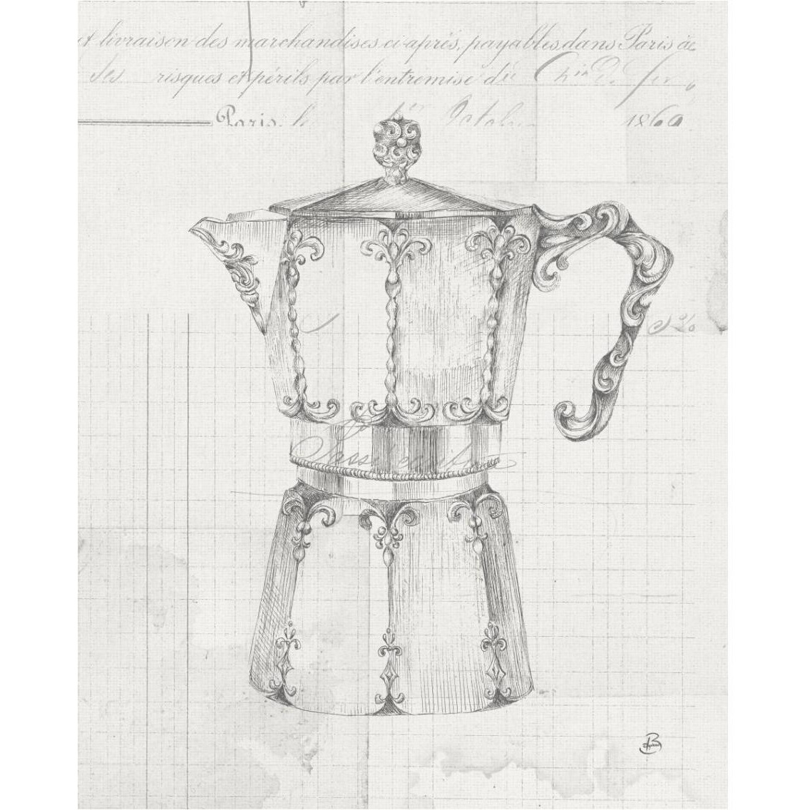 Authentic Coffee III White Gray -Paper Art-30&quotx37"