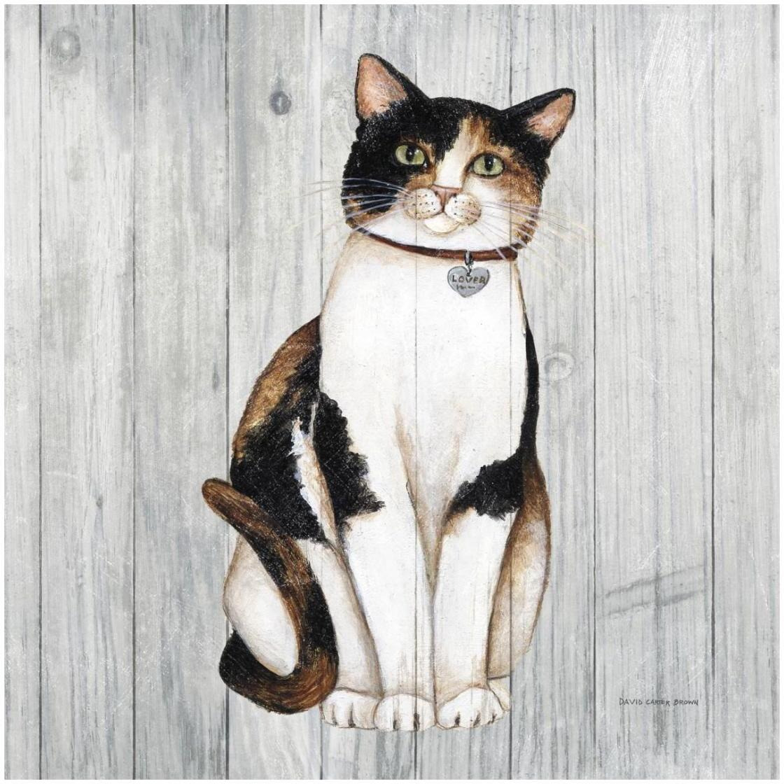Country Kitty III on Wood -Paper Art-26&quotx26"