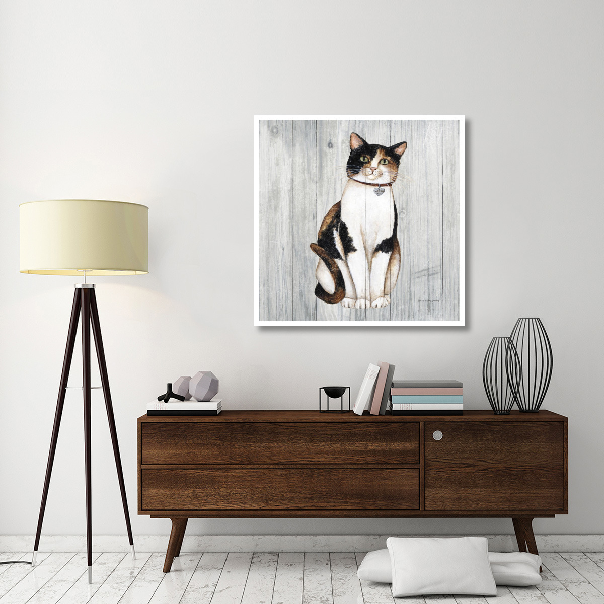 Country Kitty III on Wood -Paper Art-42&quotx42"