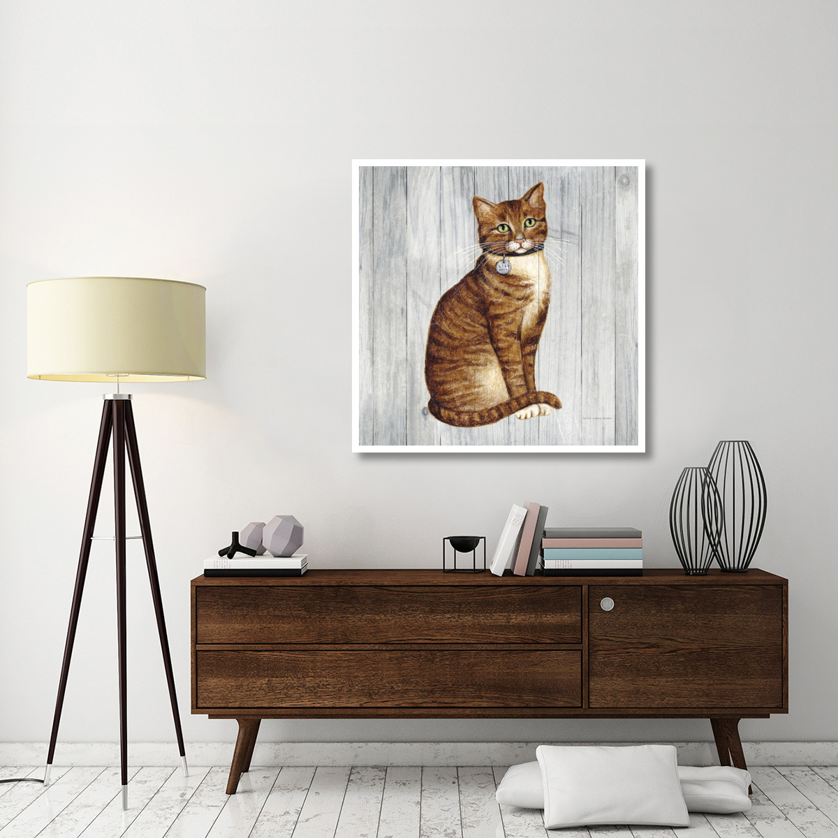 Country Kitty IV on Wood -Paper Art-42&quotx42"