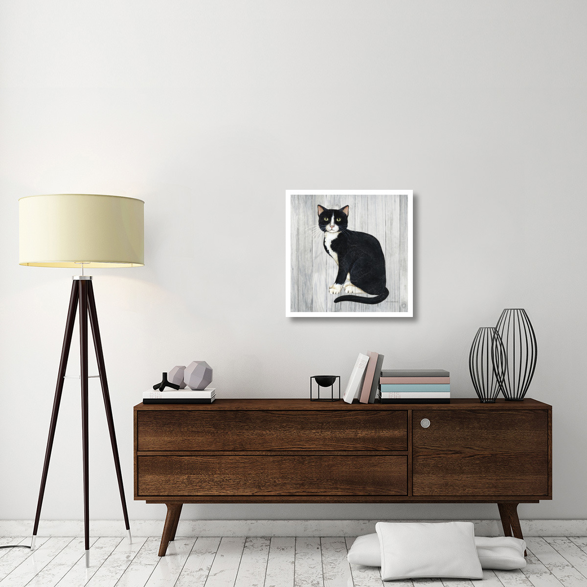 Country Kitty I on Wood -Paper Art-26&quotx26"